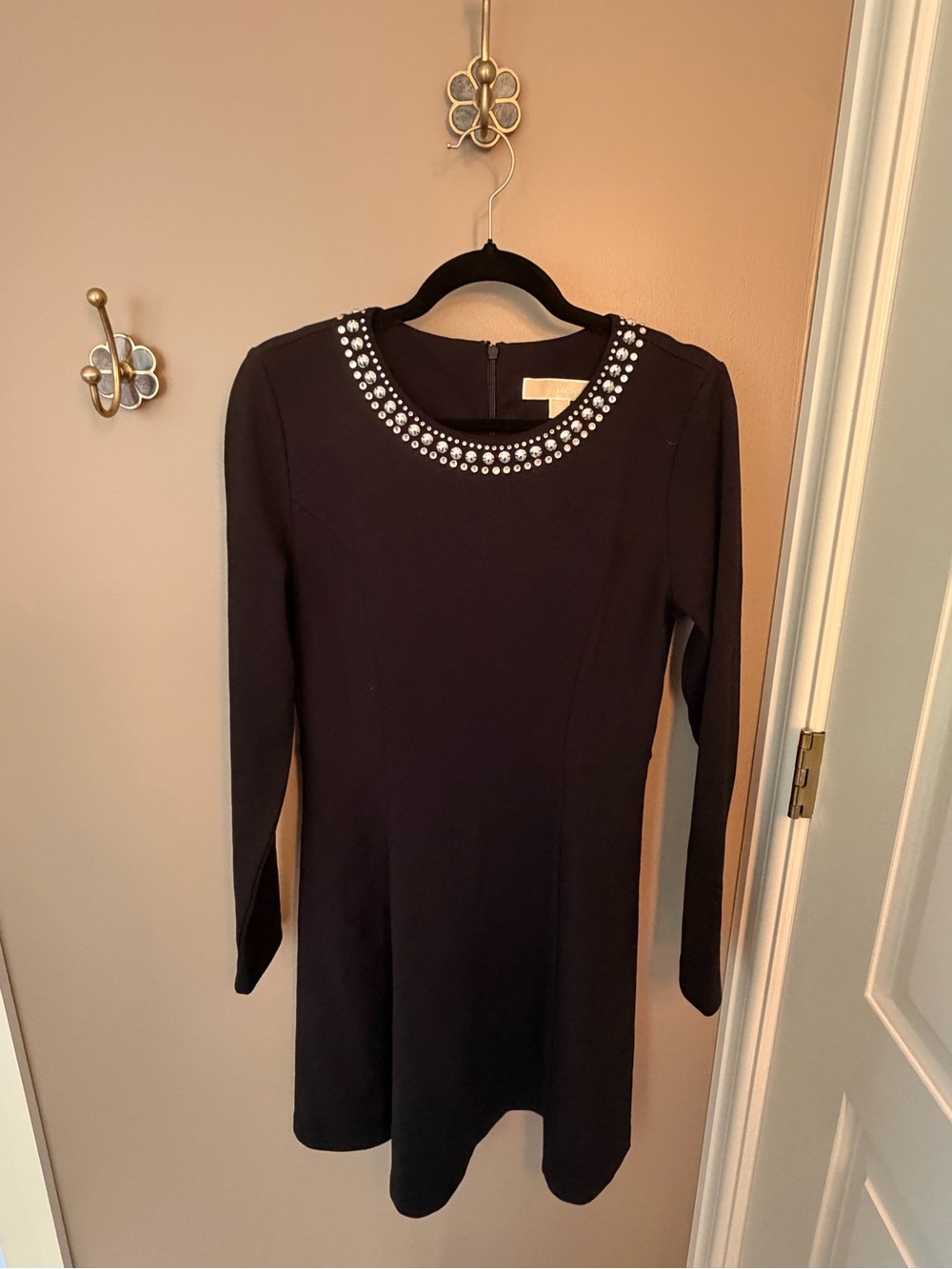 MICHAEL Michael Kors Black Long-Sleeve Dress with Embellished Neckline